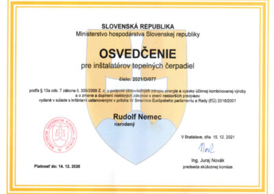 Osvedčenie Ministerstvo hospodárstva Tepelné Čerpadlá